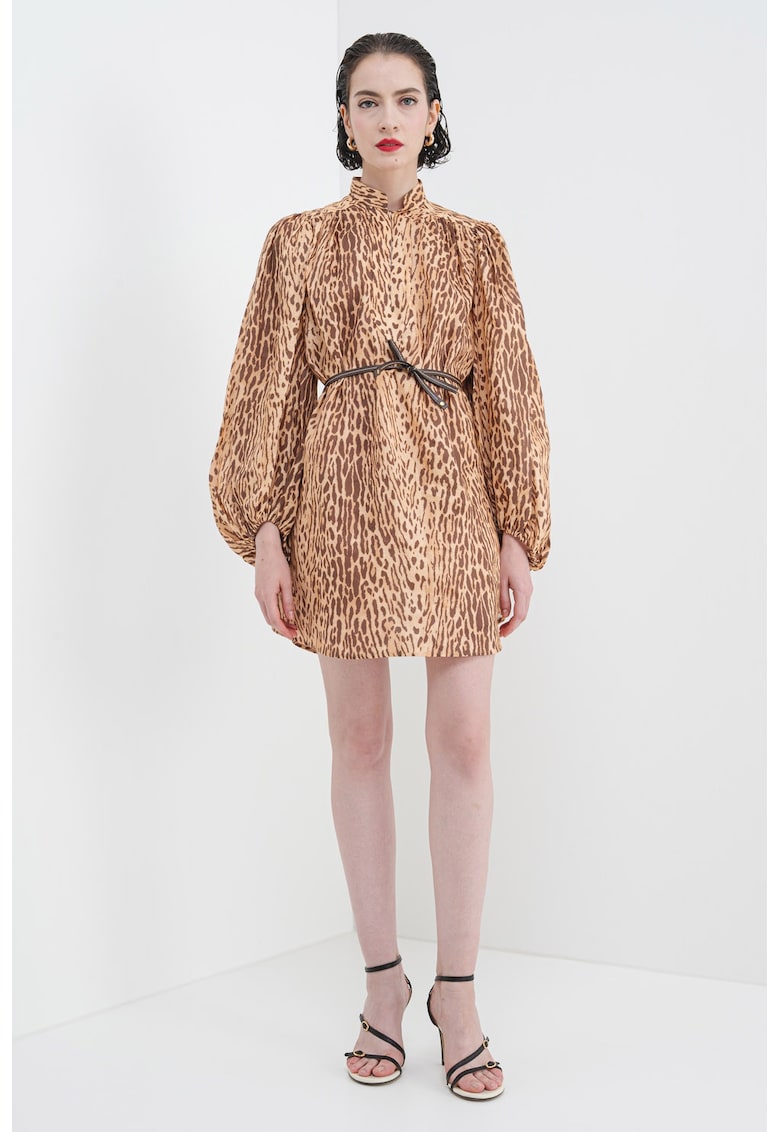 Rochie de in cu animal print si guler scurt