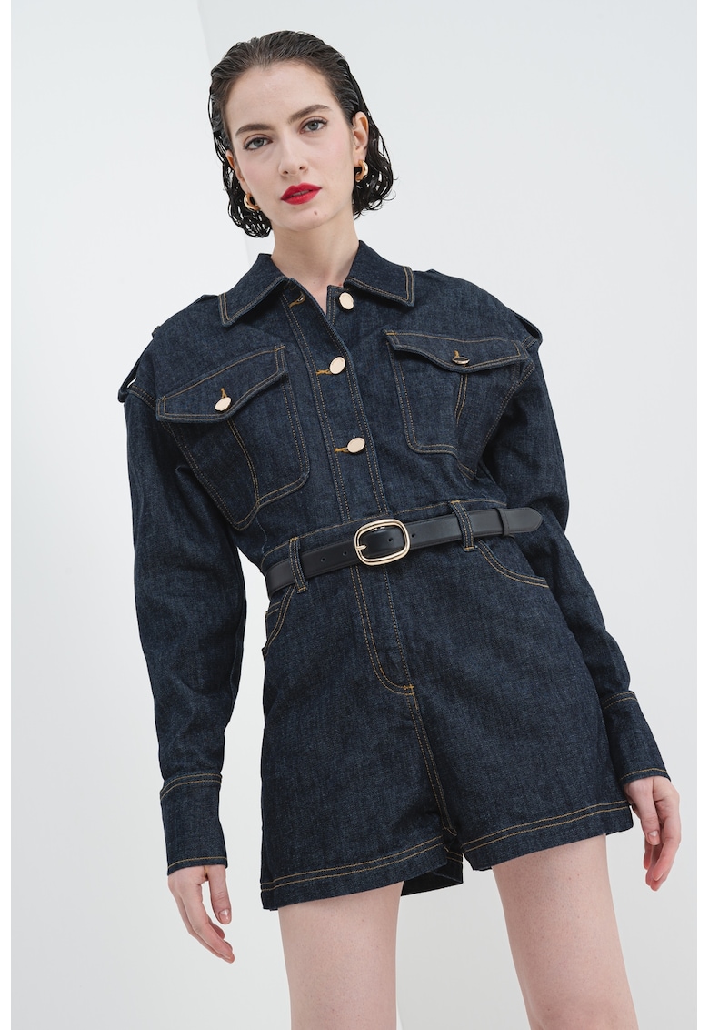 Salopeta scurta din denim cu buzunare