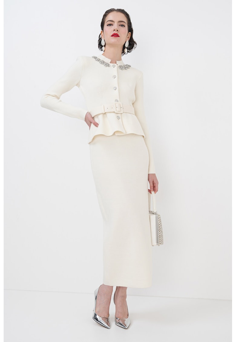 Rochie lunga din amestec de lana cu cristale decorative