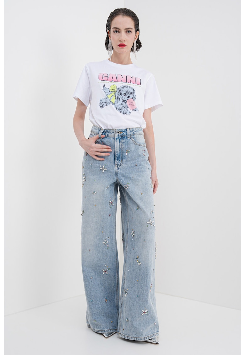 Blugi cu talie inalta - croiala ampla si aplicatii