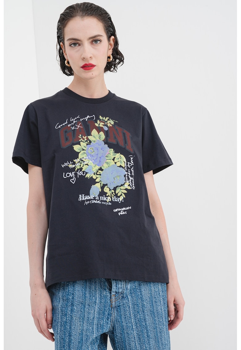 Tricou de bumbac cu imprimeu floral Tricou de bumbac cu imprimeu floral