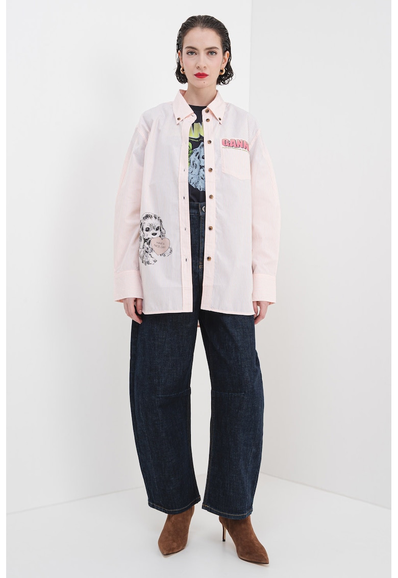 Camasa supradimensionata cu imprimeu grafic si model in dungi