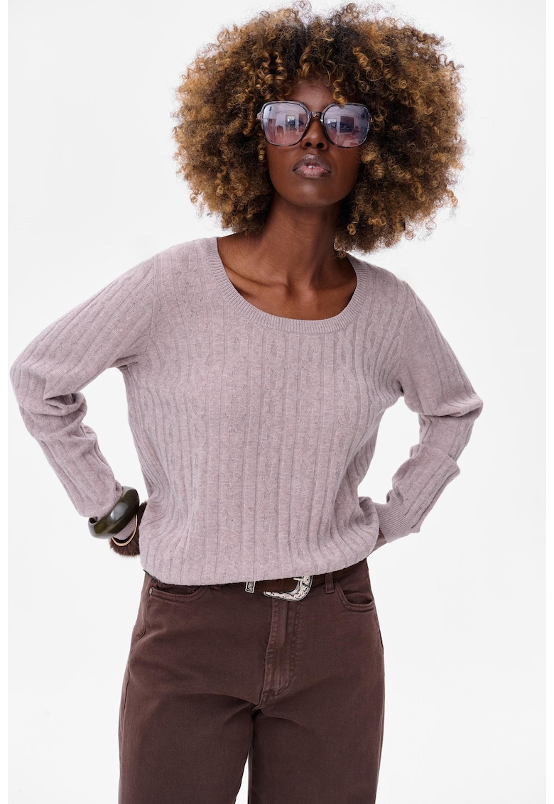 Pulover cu decolteu rotund si torsade Kalia