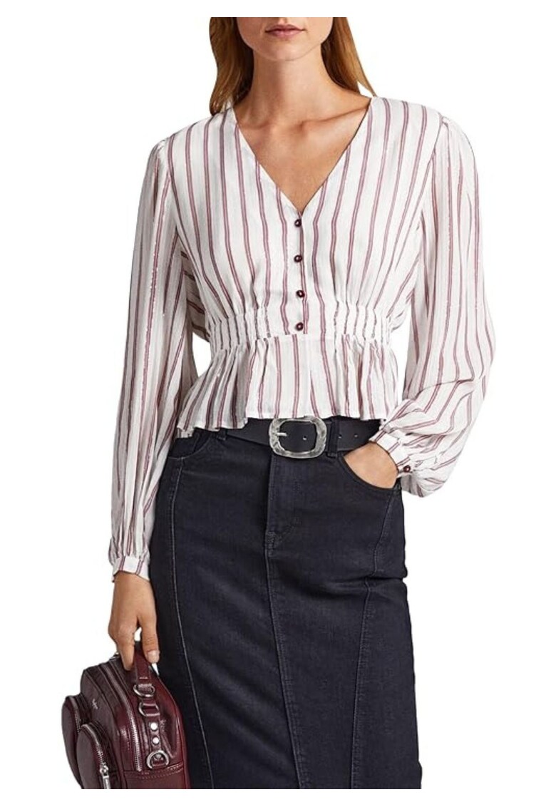 Bluza dama Gema - alba cu dungi - vaporoasa - viscoza lyocell