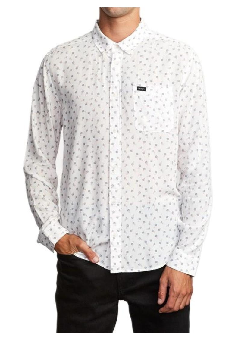 Camasa cu imprimeu floral si buzunar pe piept - Camasa cu imprimeu floral si buzunar pe piept -