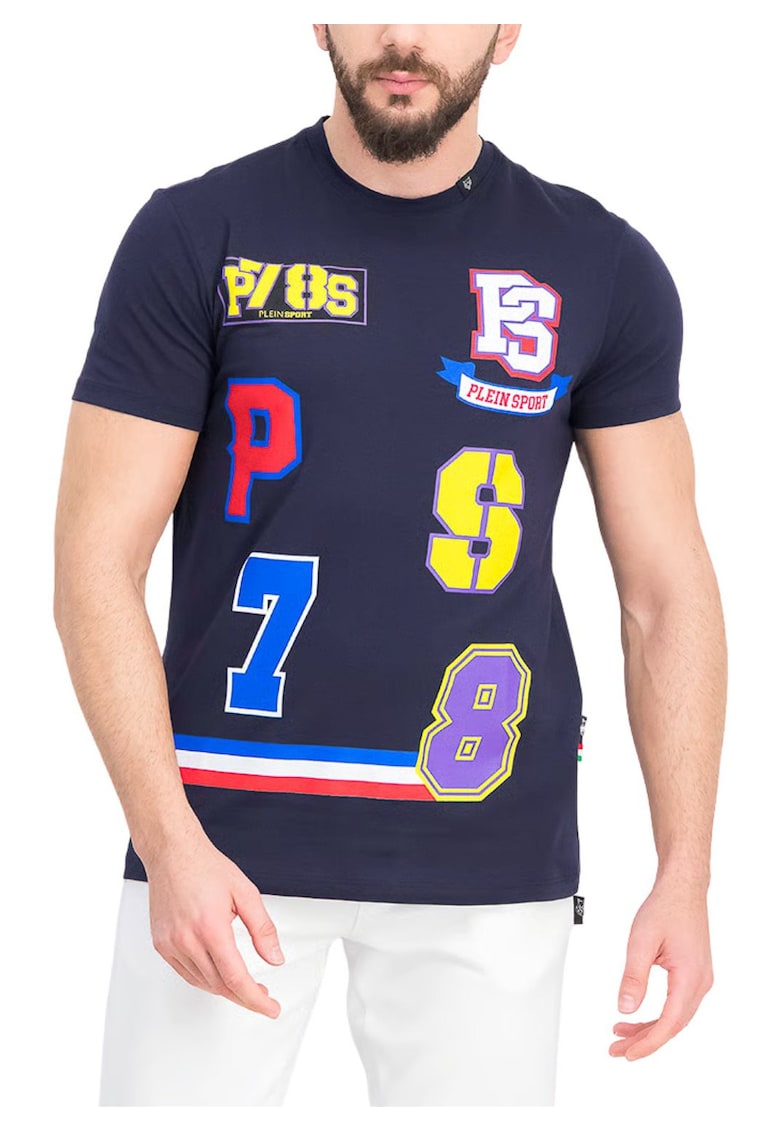 Tricou cu imprimeu si decolteu la baza gatului -
