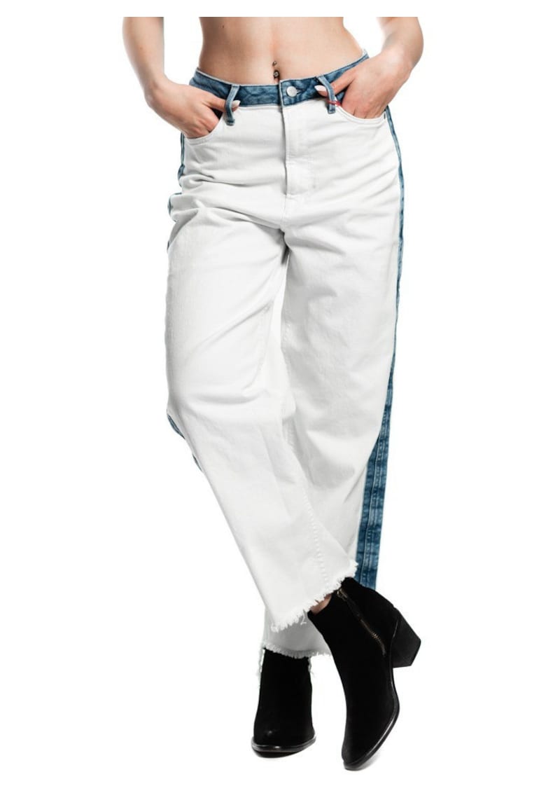 Blugi cu benzi contrastante si terminatie franjurata Edie