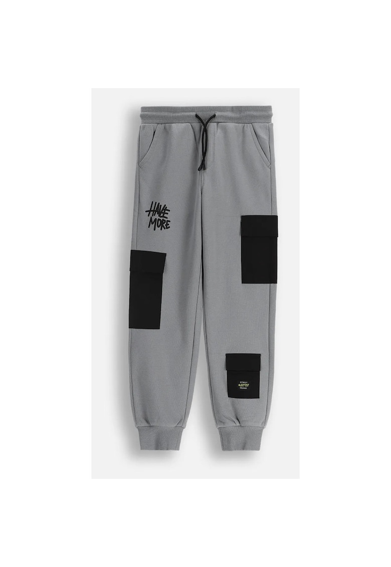 Pantaloni sport cu talie ajustabila si design colorblock