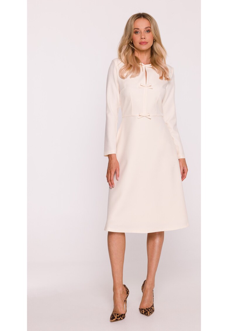 Rochie Midi S414 fildes Maneci lungi - Decolteu rotund - Spate fermoar - Material neted - Captuseala completa - Fildes mat