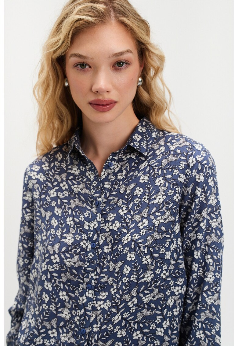 Bluza vaporoasa cu maneci raglan - Albastru inchis/Alb murdar