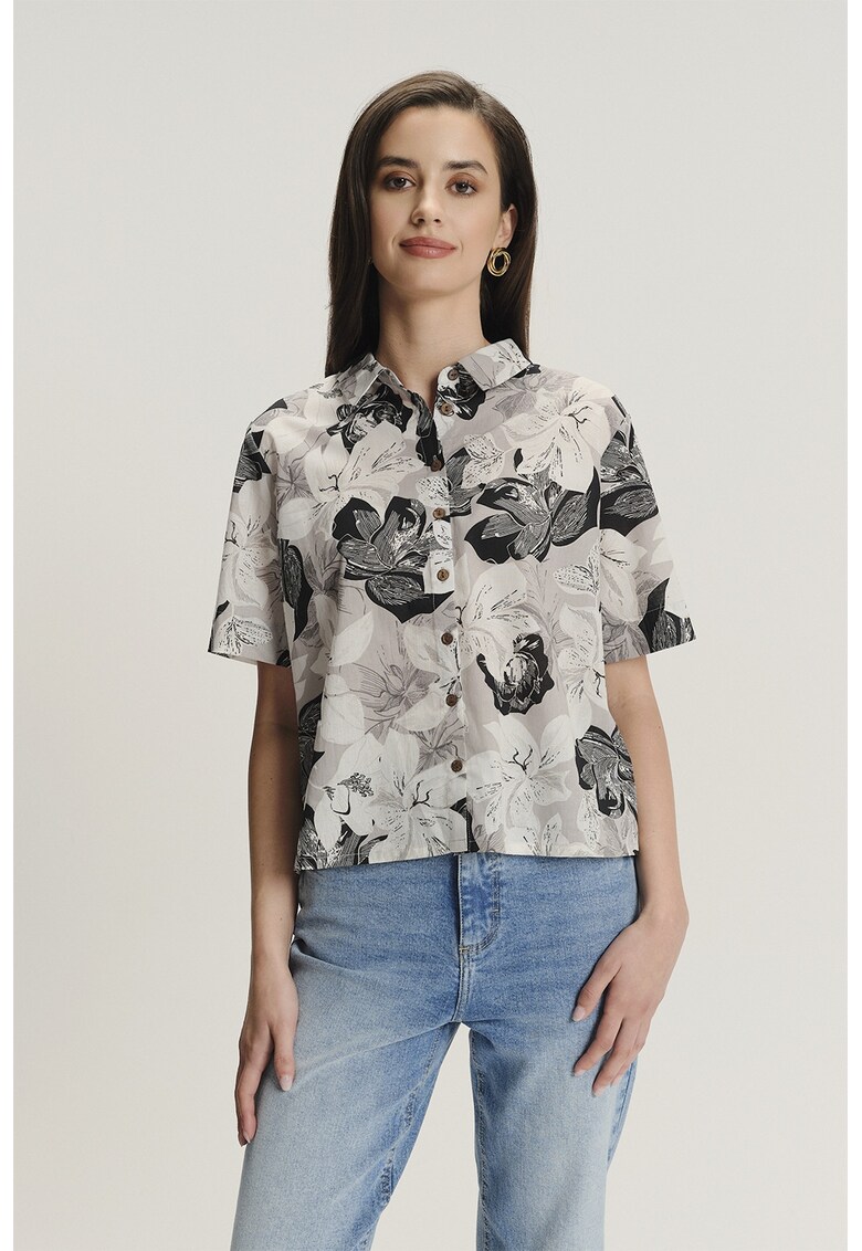 Camasa cu imprimeu si maneci scurte - Gri deschis/Alb murdar/Gri inchis