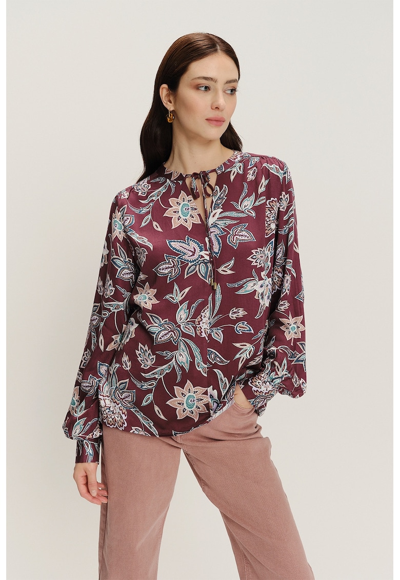 Bluza cu imprimeu floral - Alb/Visiniu/Albastru