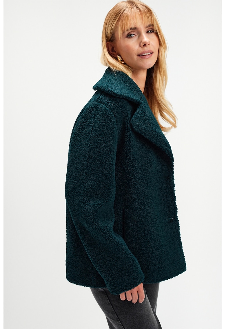 Jacheta din material teddy cu buzunare oblice
