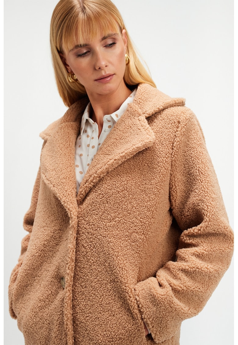Jacheta din material teddy cu buzunare oblice