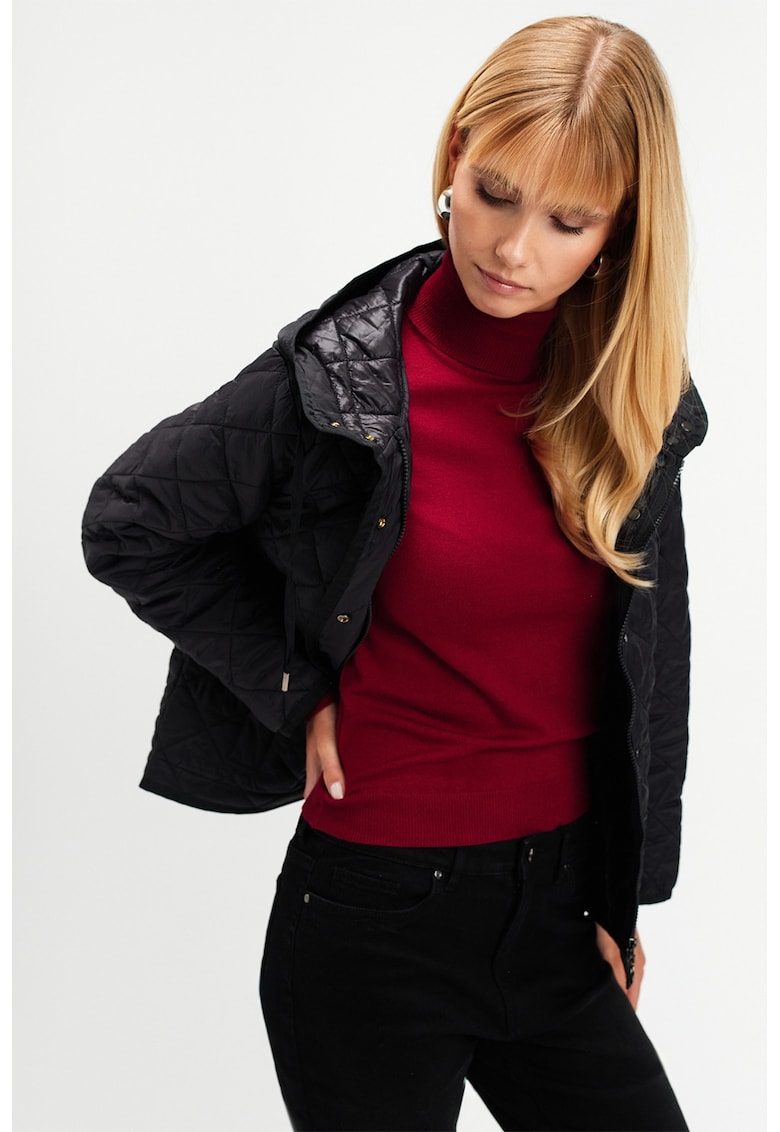 Jacheta cu gluga si buzunare oblice - Negru