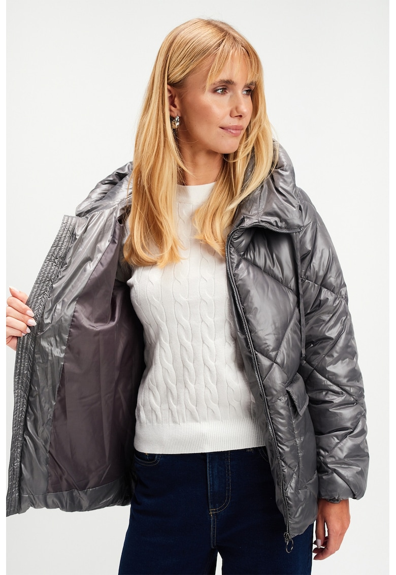 Geaca cu vatelina si buzunare aplicate supradimensionate - Gri