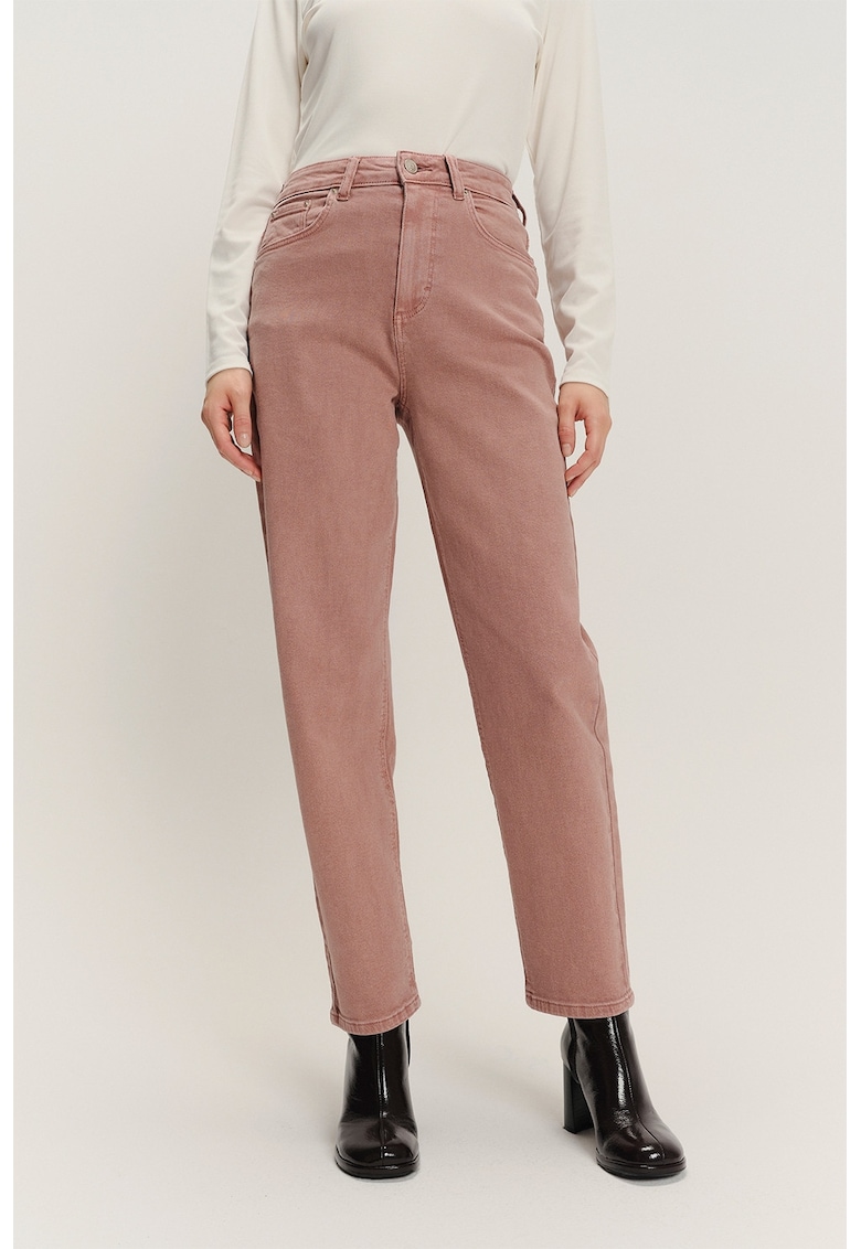 Blugi mom fit cu talie inalta - Roz prafuit