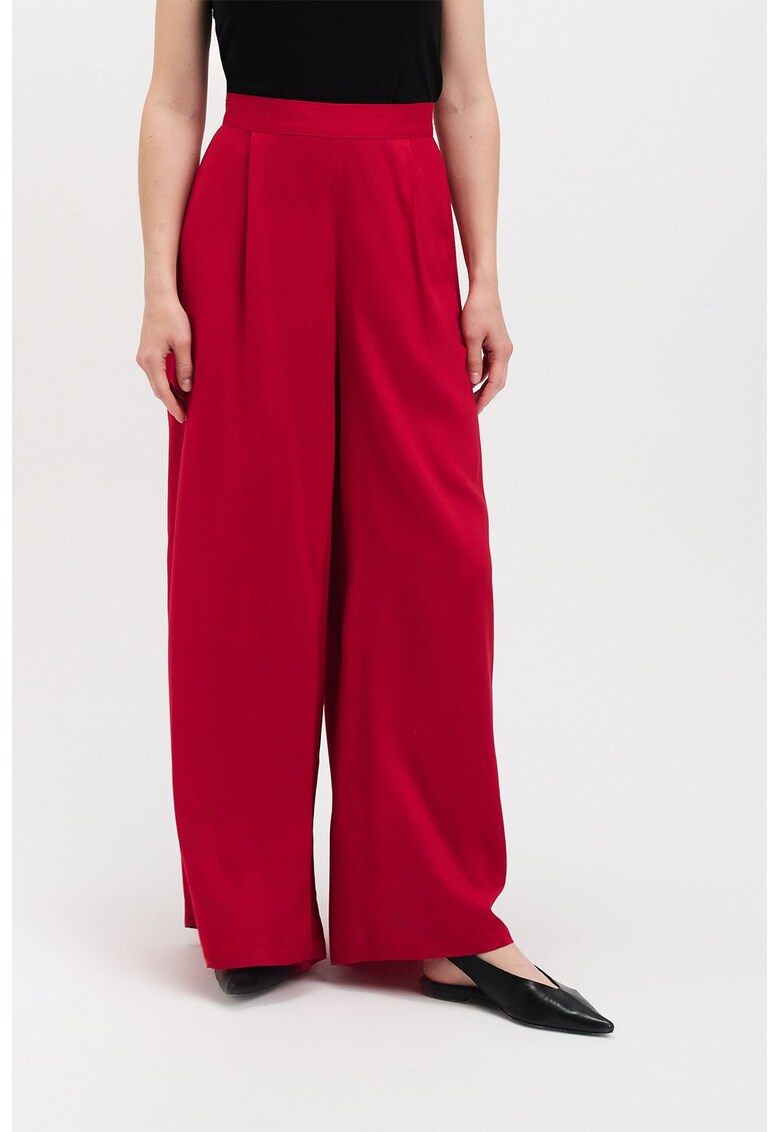 Pantaloni cu croiala ampla si talie inalta - Rosu vermillion