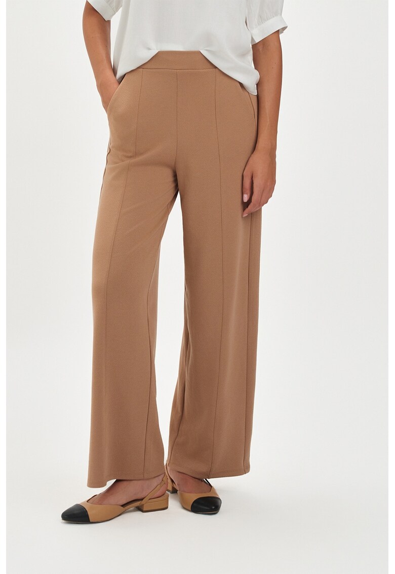 Pantaloni uni cu croiala ampla - Maro camel
