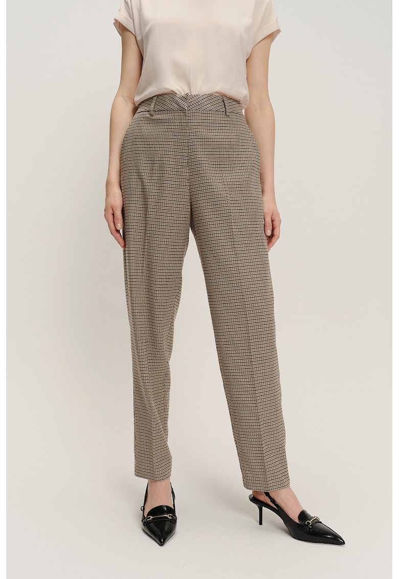 Pantaloni din amestec de modal si talie inalta - Negru/Maro/Bej