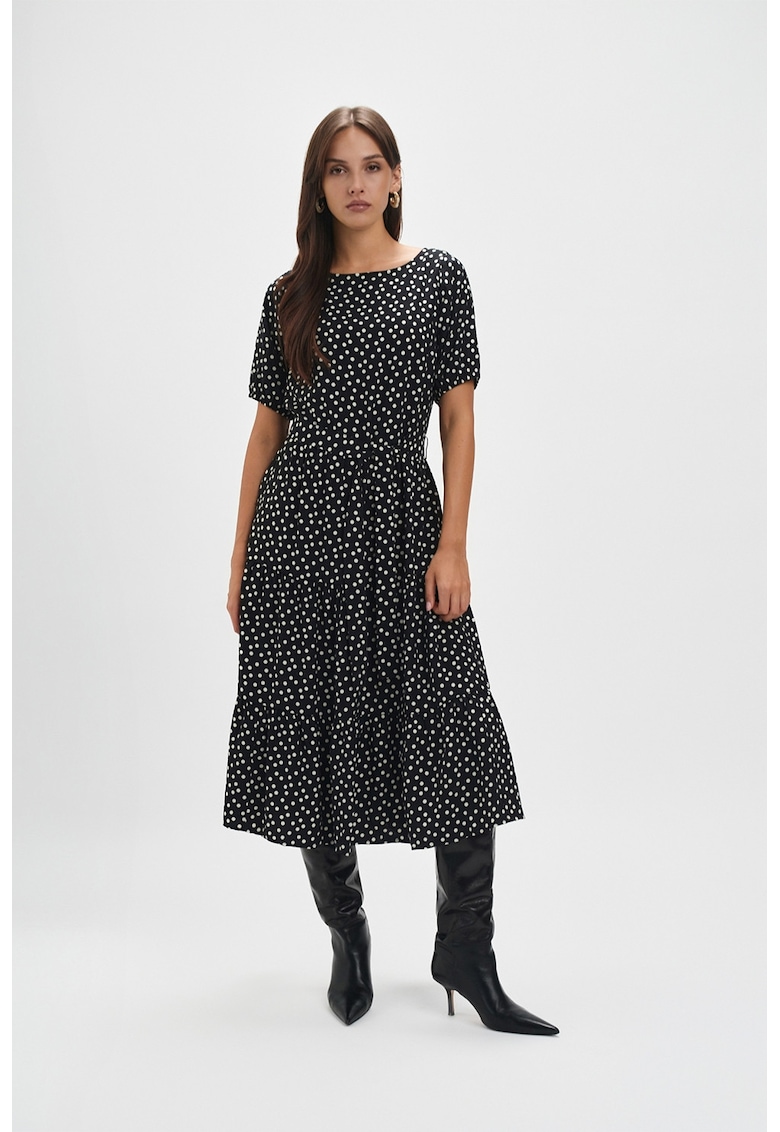 Rochie midi stratificata cu cordon in talie