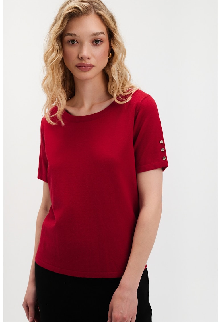 Pulover tricotat fin cu maneci scurte