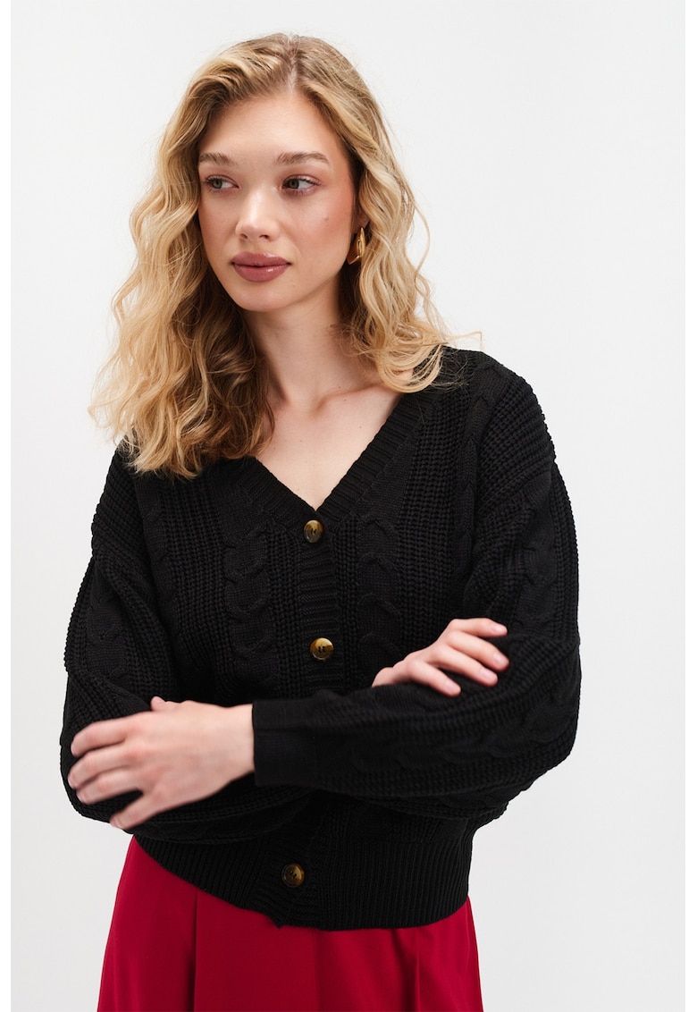 Cardigan cu decolteu in V si nasturi - Negru