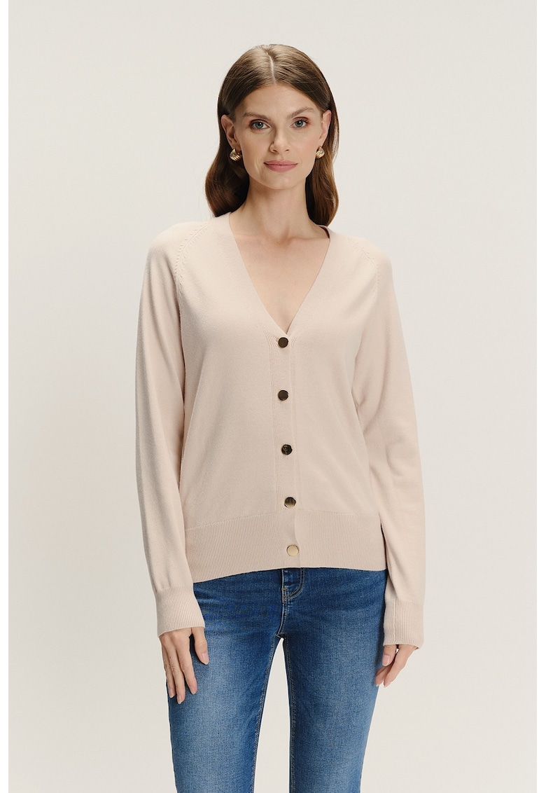Cardigan cu decolteu in V si nasturi - Bej