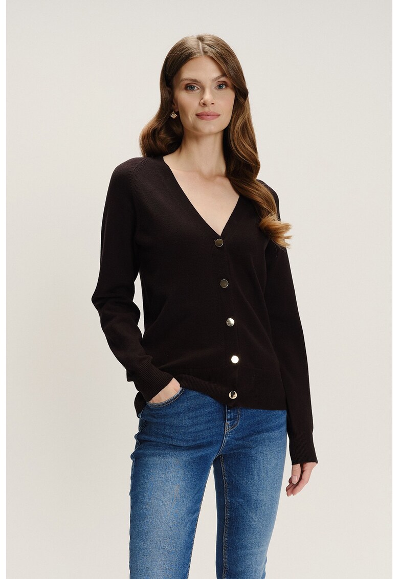 Cardigan cu decolteu in V si nasturi - Negru stins