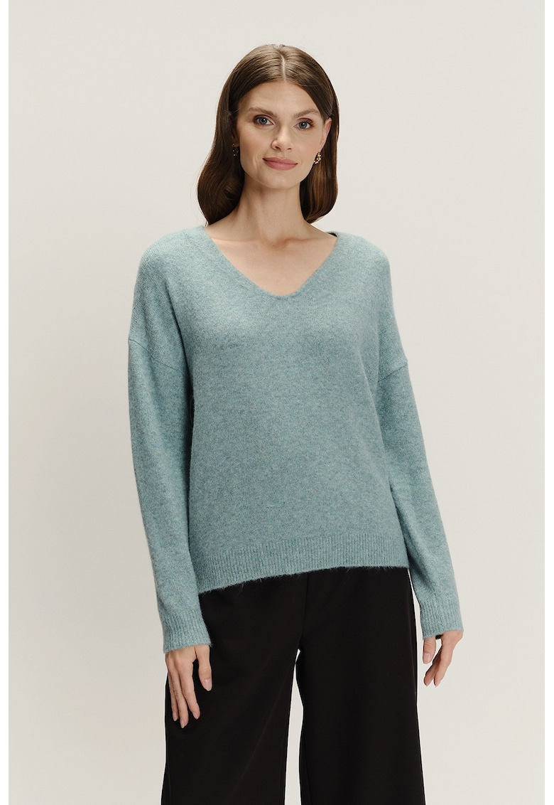 Pulover cu decolteu in V - Verde persan