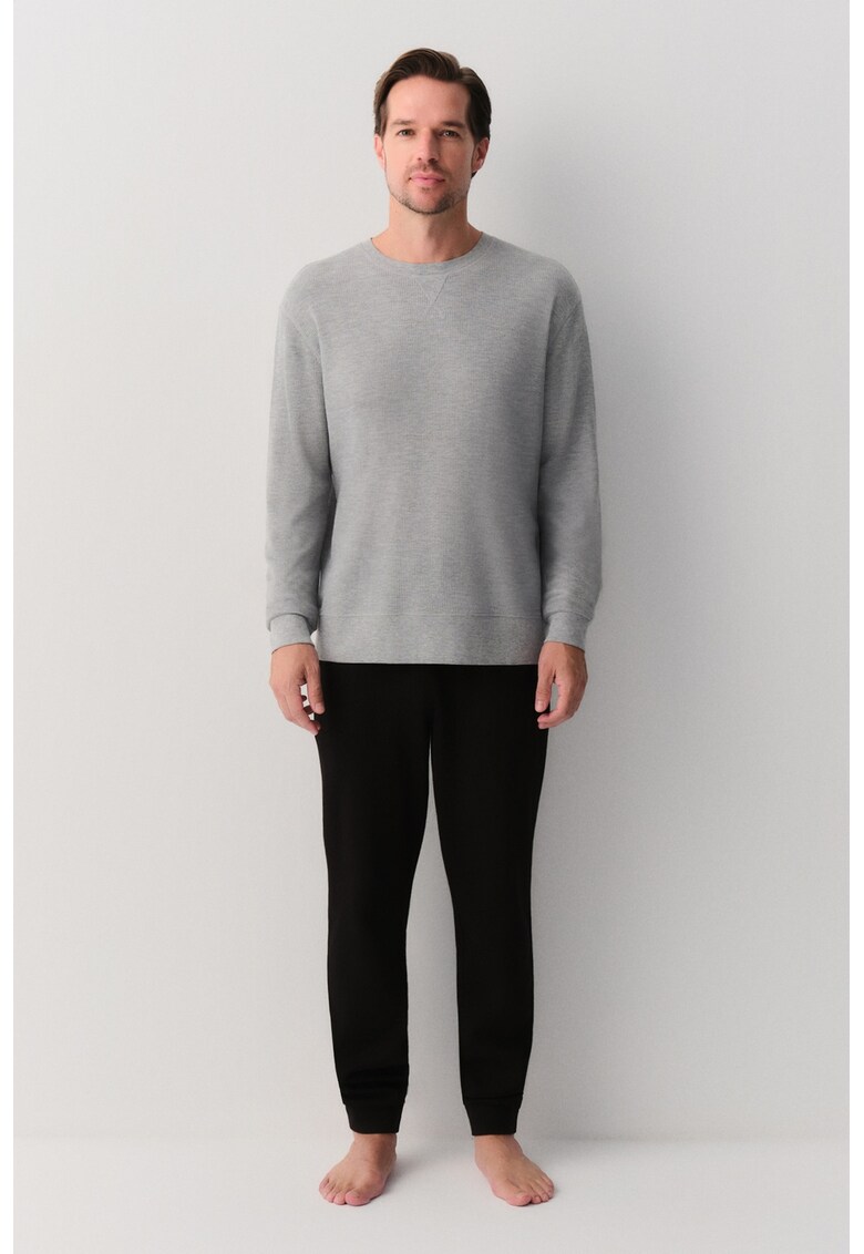 Bluza de pijama din bumbac cu decolteu la baza gatului