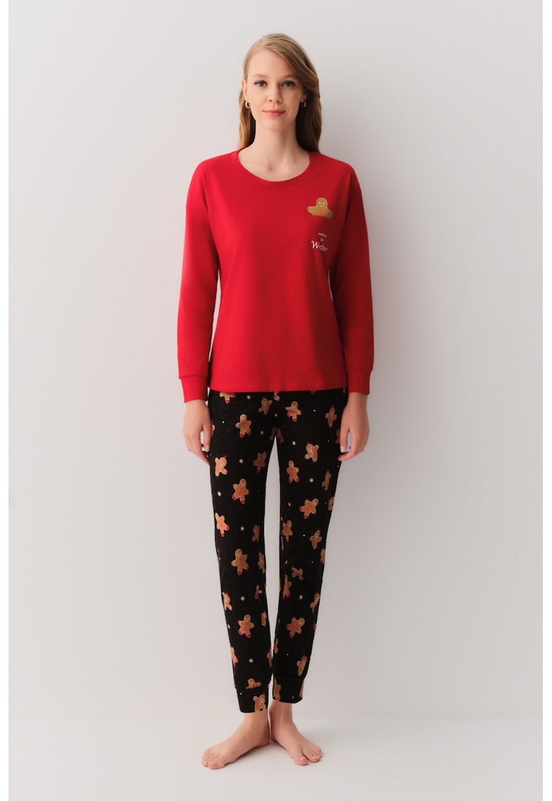 Pijama cu buzunar pe piept si imprimeu cu prajituri