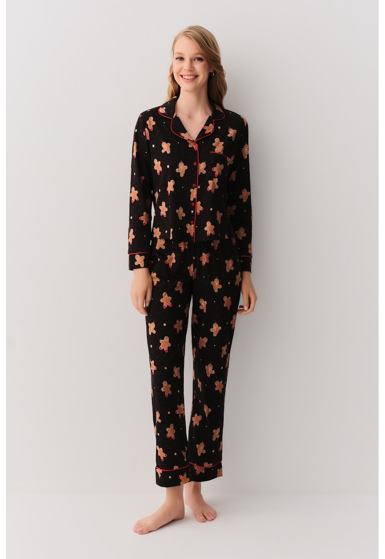 Pijama din bumbac cu model cu omulet de turta dulce