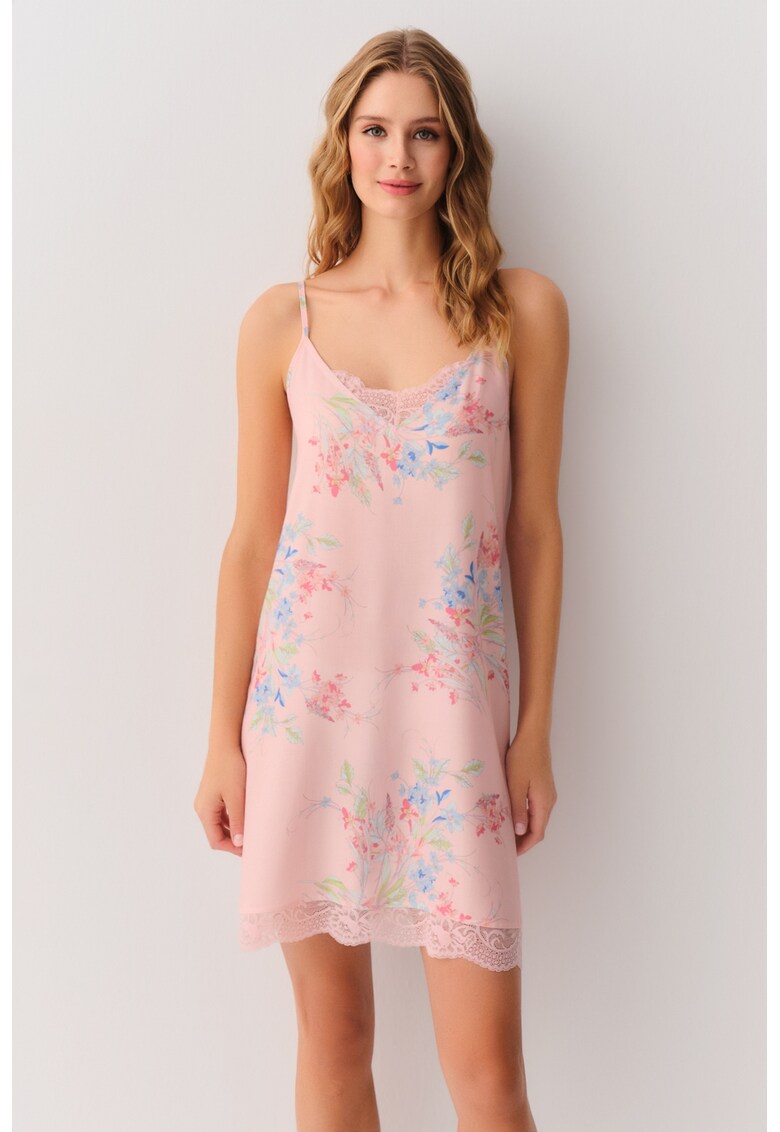 Camasa de noapte cu decolteu in V si model floral