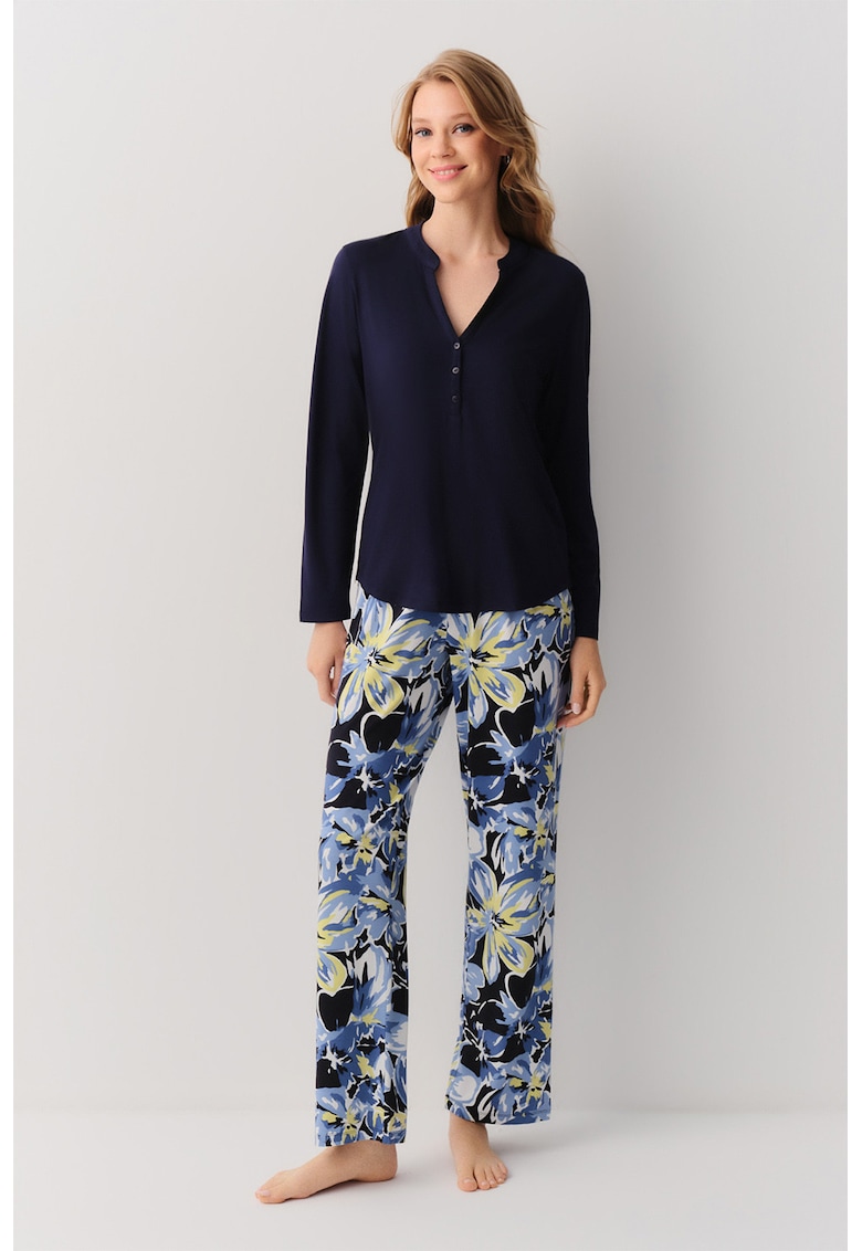 Pijama cu pantaloni lungi cu model floral