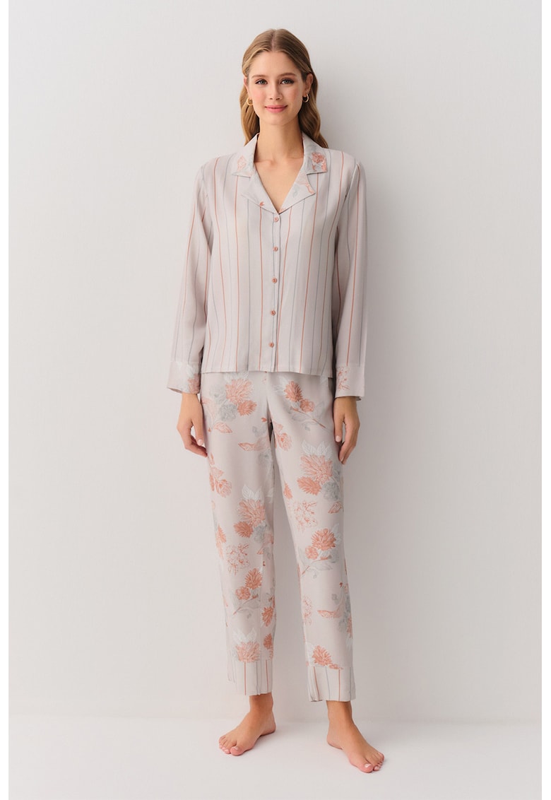 Pijama cu pantaloni lungi si imprimeu floral