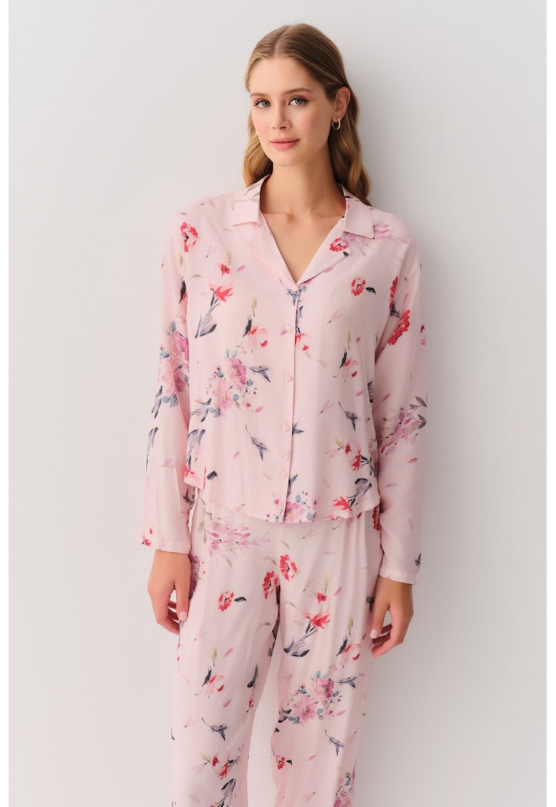 Pijama cu nasturi si imprimeu floral