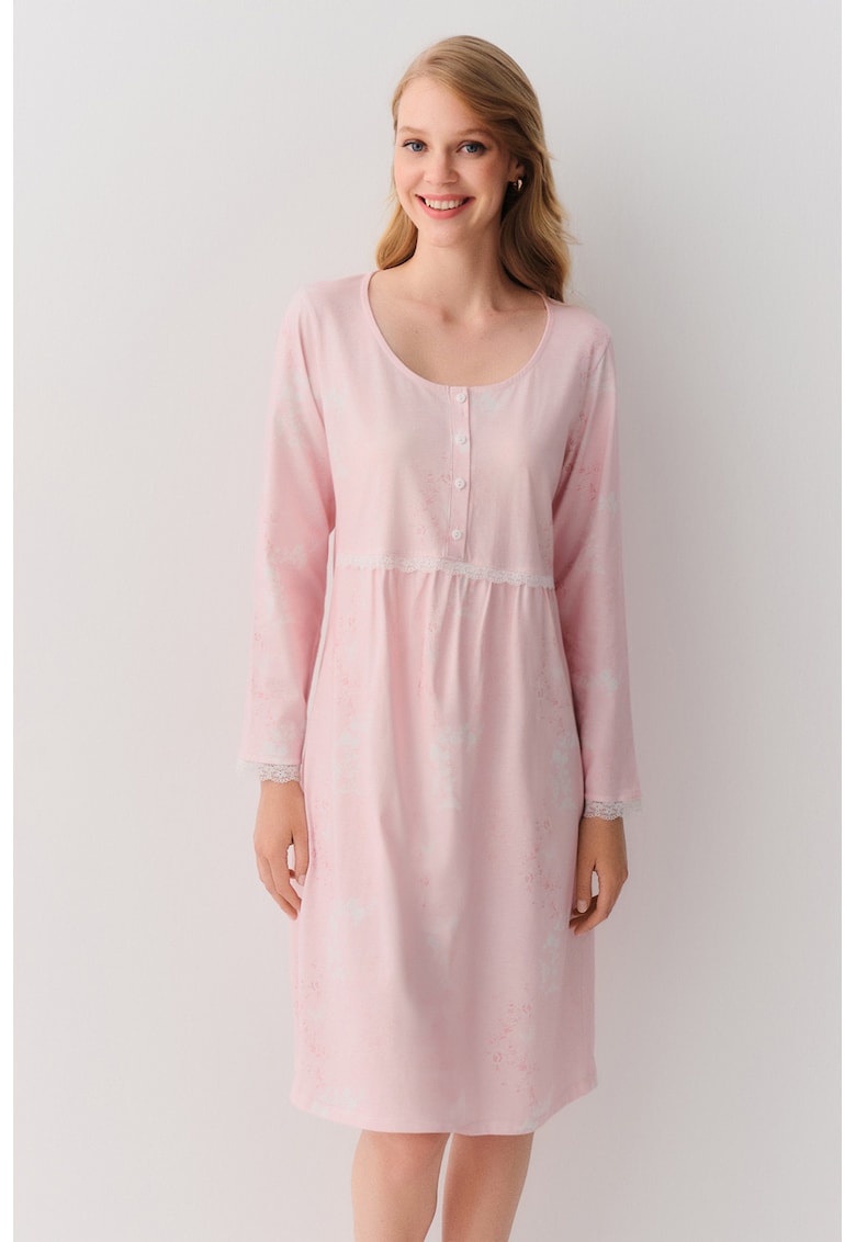 Camasa de noapte din bumbac cu model uni