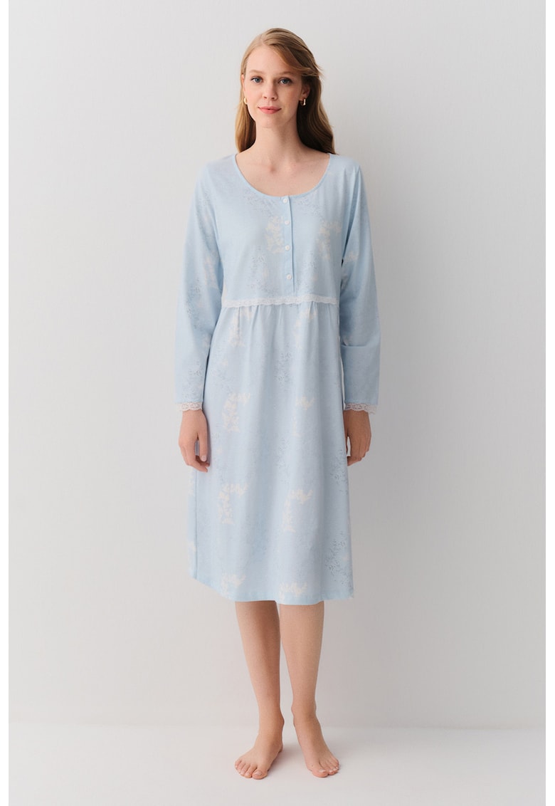 Camasa de noapte din bumbac cu model uni