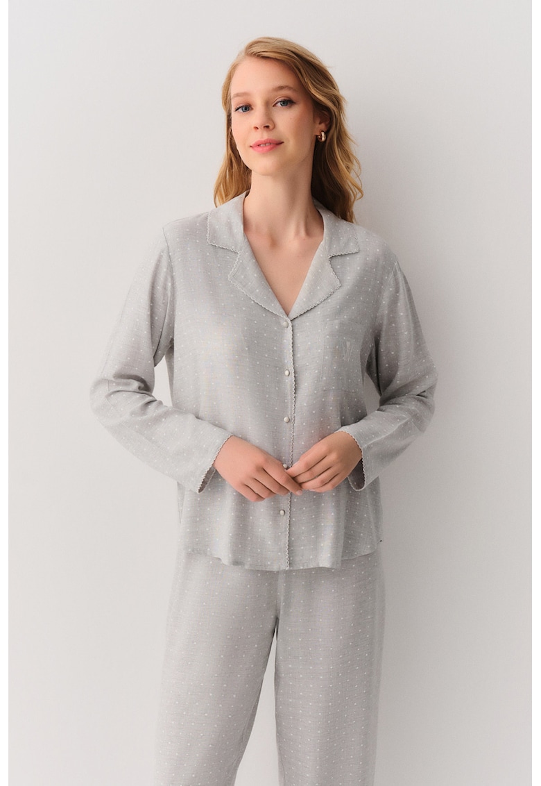 Pijama regular fit cu buline - Gri deschis