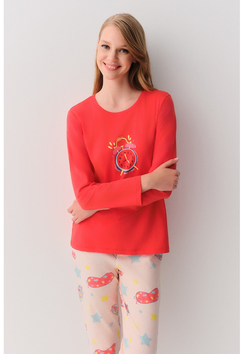 Pijama de bumbac cu imprimeu grafic