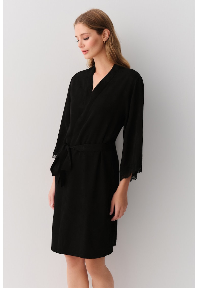 Chimono cu prindere cu cordon - Negru