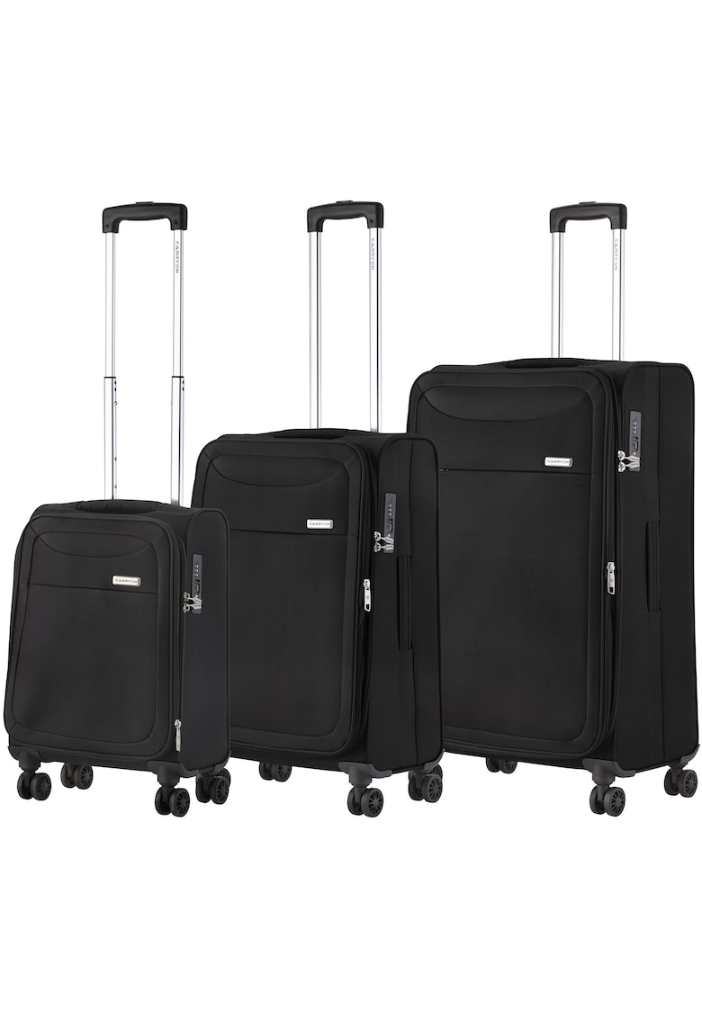 Set trolere extensibile  Air - 1 bagaj de cabina si 2 de cala - poliester - +20% capacitate - cifru TSA - negru