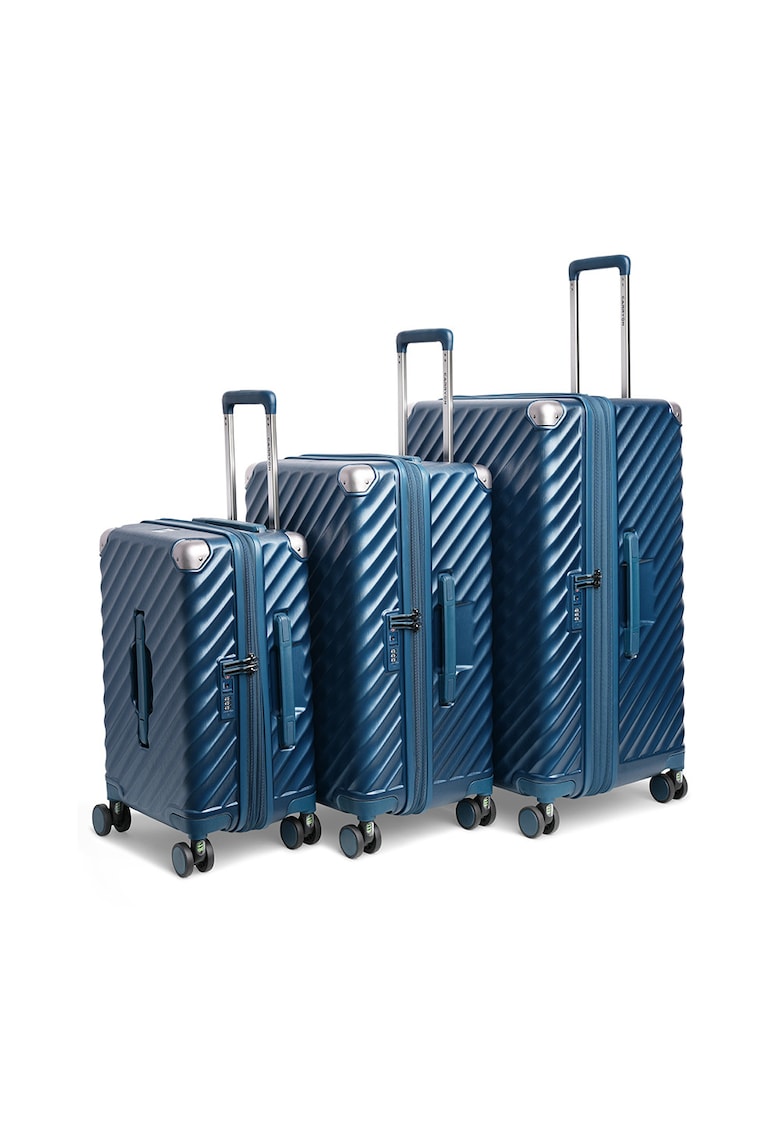 Set trolere extensibile  Trunk - policarbonat - 1 bagaj de cabina si 2 de cala - cifru TSA - 4 roti cu suspensii - albastru