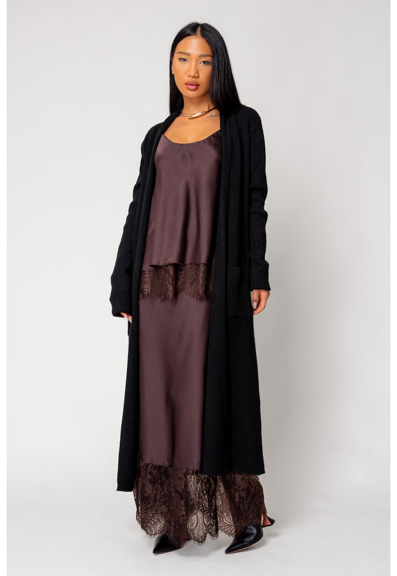 Cardigan tricotat lung Black 18120