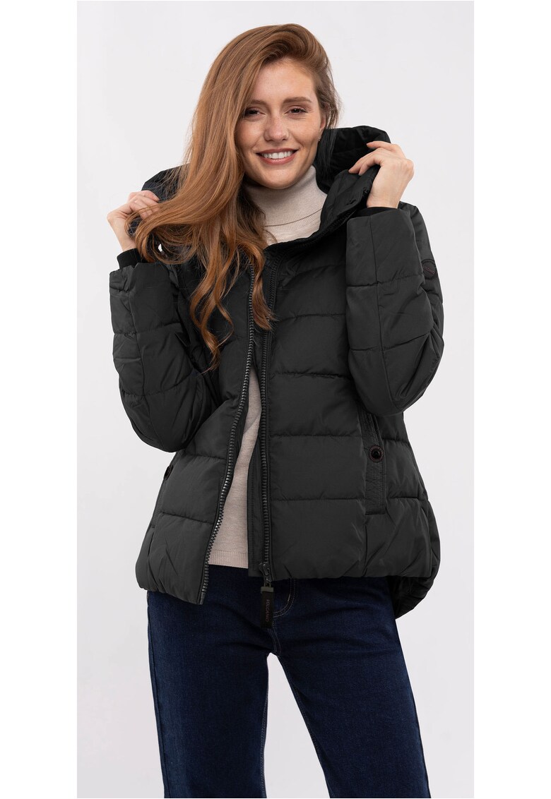 Geaca de iarna matlasata scurte - femei - gluga cu guler inalt - J-Nevis - Neagra