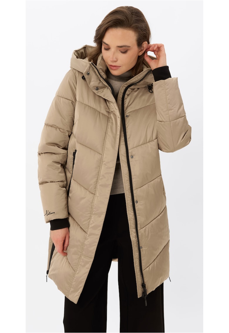Geaca de iarna midi matlasata - cu gluga - fermoare laterale - dama - J-Dila - Bej