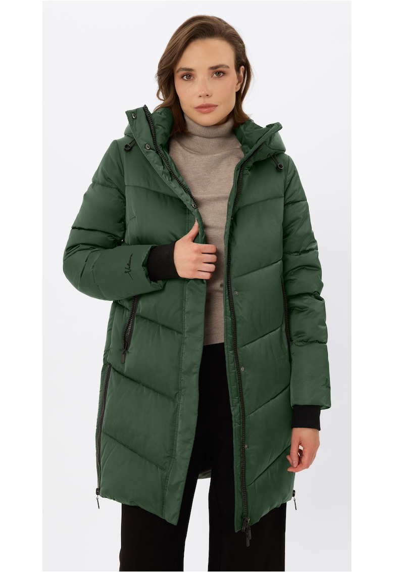Geaca de iarna midi matlasata - cu gluga - fermoare laterale - dama - J-Dila - Verde