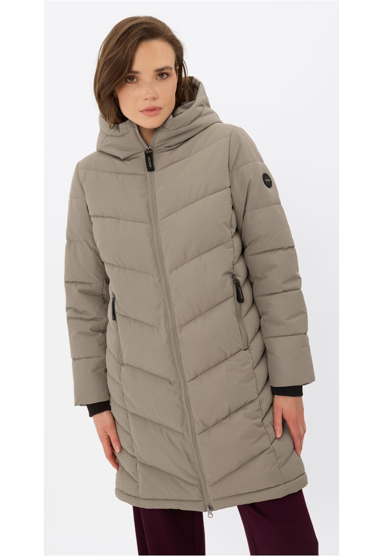 Geaca di iarna midi matlasata cu gluga - fermoar bidirectional - dama - J-Loa - Bej