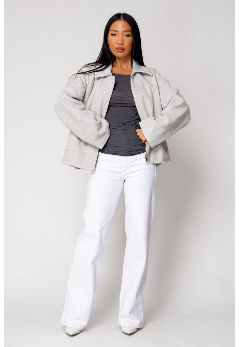 Jacheta cu fermoar din mix de lana Grey 18118